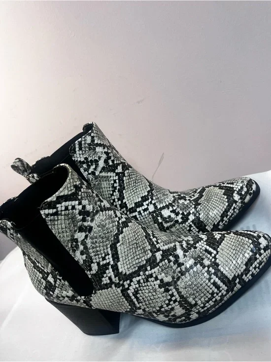 JustFab Snake-Print Chelsea Booties - Black & White - Picture 10 of 12